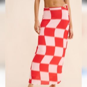 Elegant Red and Pink Checkered Maxi Skirt